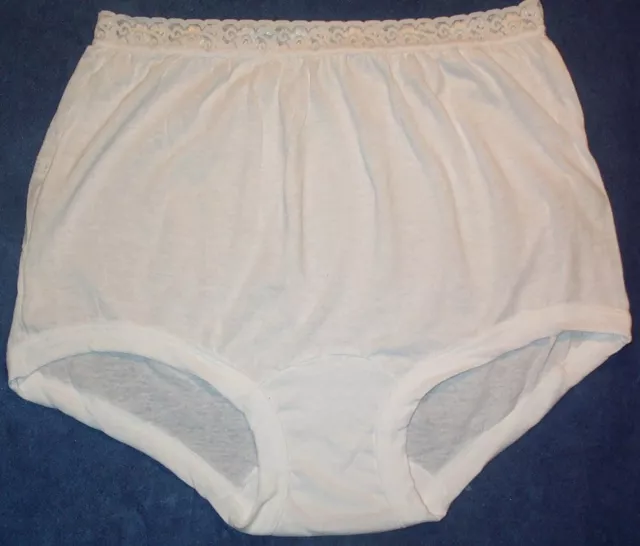 3 Pair Size 8 White 100% COTTON Elastic LACE  Band LEG PANTY USA Made Close Out