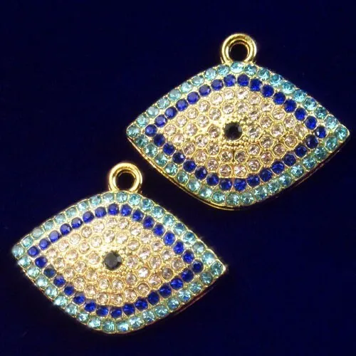 2Pcs Faceted Mixed Titanium crystal Tibetan Gold Evil Eye Pendant Bead F45714