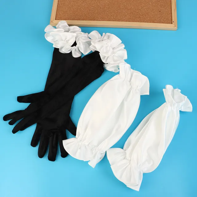 Wedding Puff Sleeves Black Satin Cuffs Detachable Medium Length Elegant Gloves