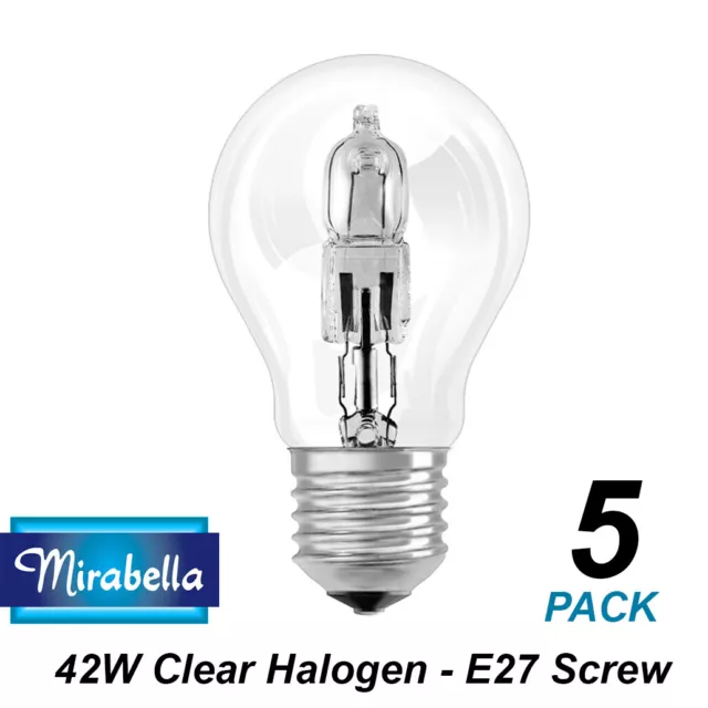 5 Pack x 42W = 60W Clear GLS Halogen Light Globes Bulbs Lamps Edison Screw E27