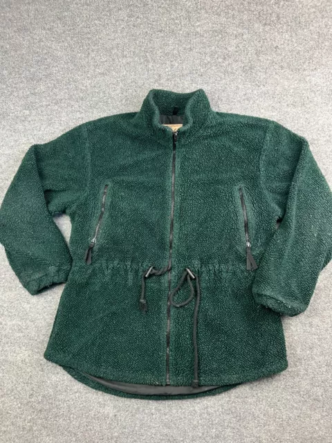 Vintage Woolrich Jacket Women's Large Green Fleece Full Zip USA Made Drawstrings