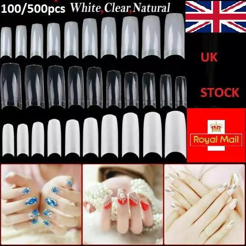 Natural French Square Nail Tips Acrylic False Artificial Gel extensions long