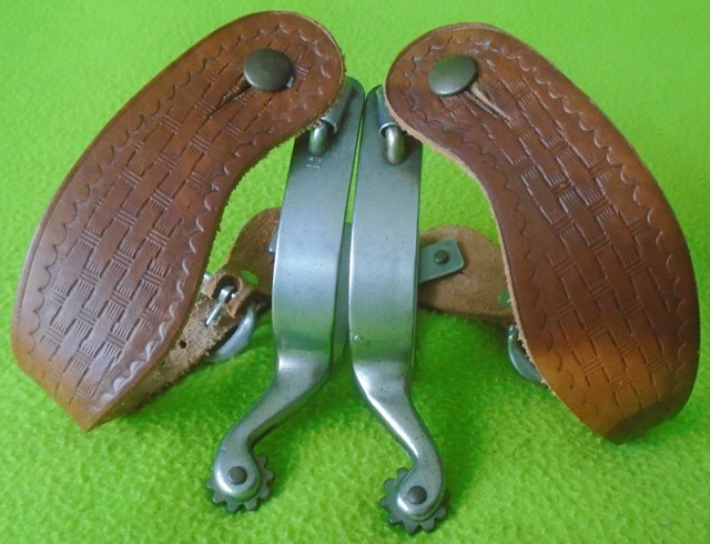 Bob BLACKWOOD Vintage HandMade HeavyDuty STEEL Roping Ranch SPURS &TOOLED Straps