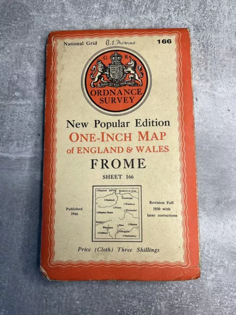 OS Ordnance Survey One Inch Map Cloth Sheet 166 - 6th Edition - 1946 - Frome