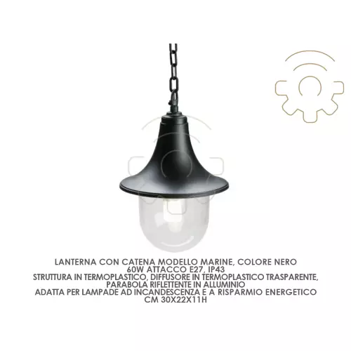 Lanterne Lampe Avec Chaîne Marine E27 60W Noir cm30x22x11 Extérieur