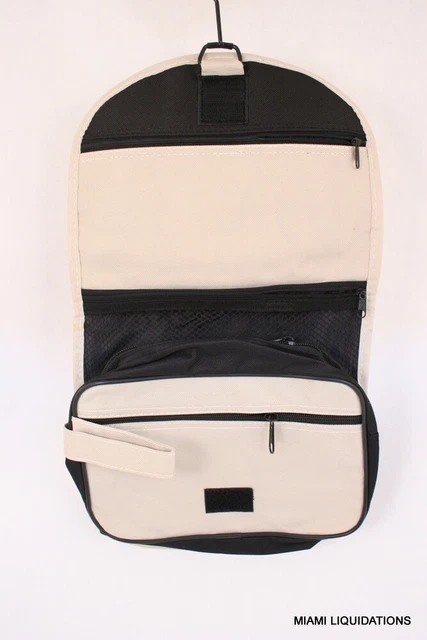 Lot of 3 Hanging Toiletry kits Travel Utility Makeup bags Tan w/black hook AS IS
