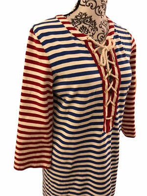 J Crew Maxi Dress Red/White/Blue Striped Sz S  Maxidress with Side Slits