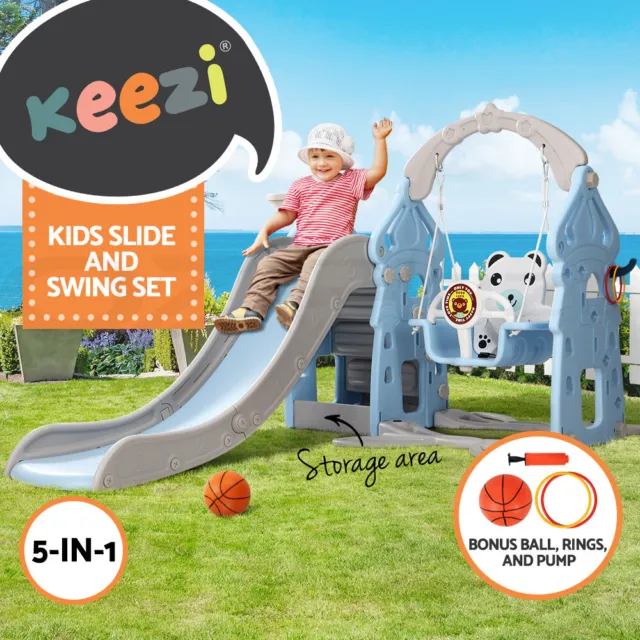 Keezi Kids Slide and Swing Set Outdoor Playground Toys Basketball Hoop 170cm