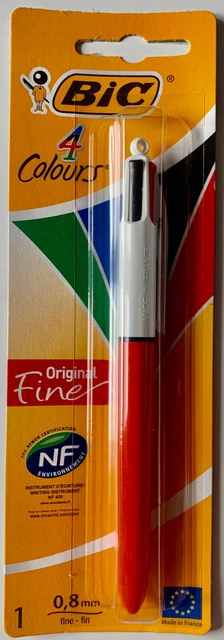 Stylo BIC 4 Couleurs Original Pointe Fine 0,8mm - 4 Couleurs En 1 - Rechargeable Fabriqué En France
