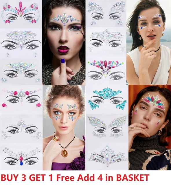 Face Gems Adhesive Glitter Jewel Tattoo Sticker Festival Rave Party Body Make Up