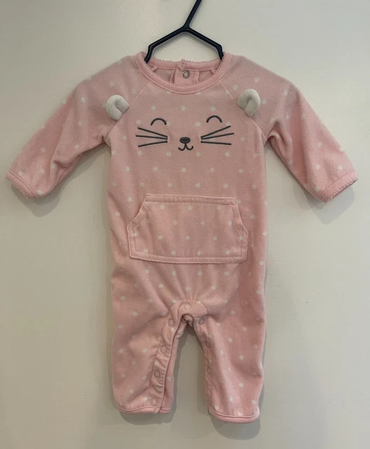 Carters Baby Girls Cute Cat Cozy Soft Fleece Polka Dot Footless 1-Piece Pink 3M