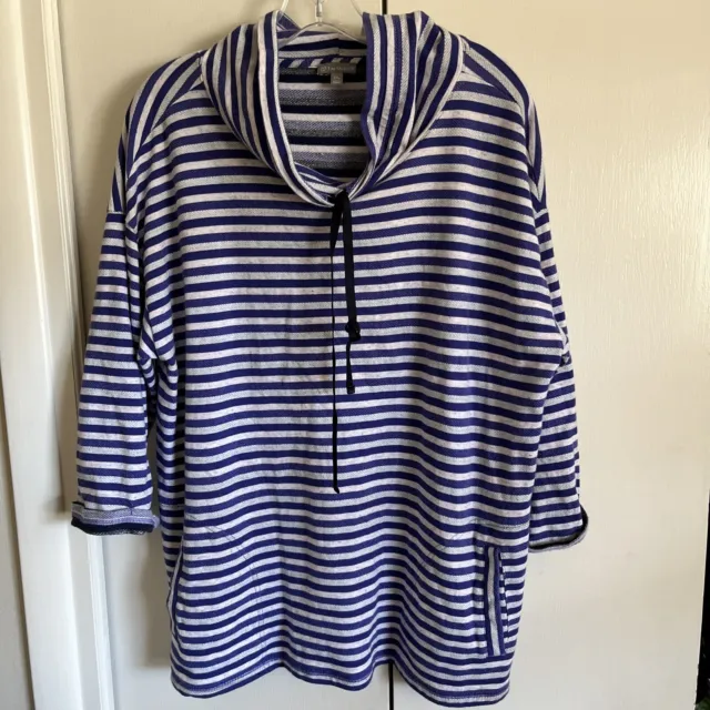 T by Talbots Purple Striped Long Sleeve  Pockets Funnel Neck Top 2XP Petite