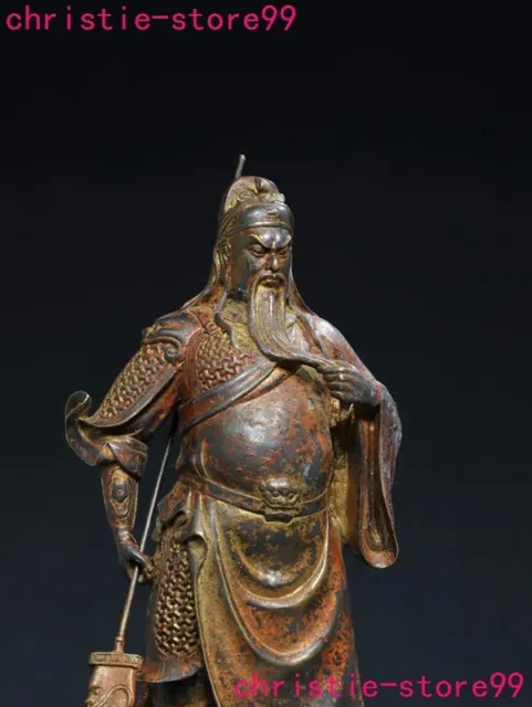 13.2'' China bronze Gilt Dragon Guan Gong Guan Yu warrior God Statue sculpture 2