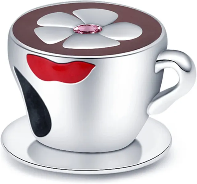 Sterling 925 Silver Coffee Mug Daisy Flower Cup Bead Hot Chocolate Mum Wife Gift