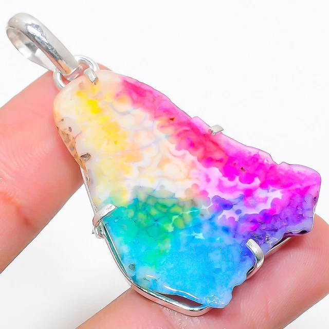 Rainbow Solar Quartz Gemstone Handmade 925 Sterling Silver Jewelry Pendant 1.93"