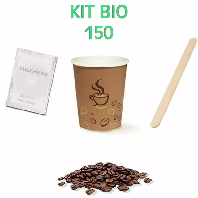 ☕ KIT BIO Accessori Per Caffe' 150 Bicchieri 150 Bustine Di Zucchero E  Palette EUR 14,90 - PicClick IT