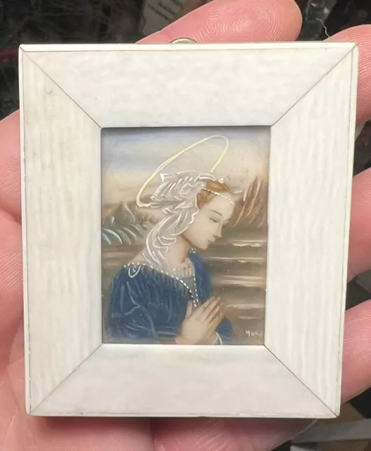 Antique Vintage Miniature Portrait Painting Virgin Mary after Filippo Lippi