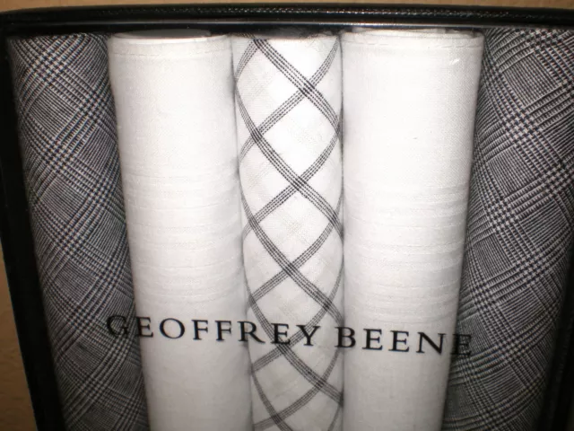 Geoffrey Beene Black & White STRIPED Mens 5 pk Handkerchiefs 100% Cotton NEW 2