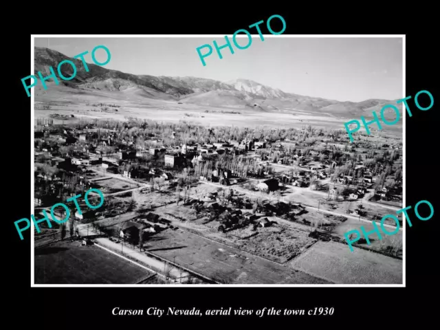 OLD POSTCARD SIZE PHOTO CARSON CITY NEVADA AERIAL VIEW OF THE TOWN c1930