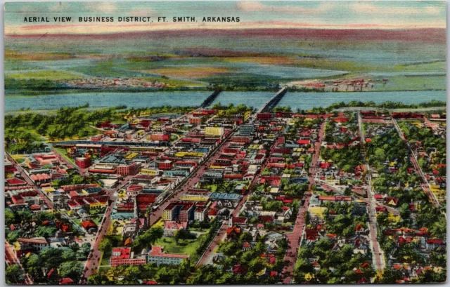 Aerial View Business District Fort Smith Arkansas AR Buildings Lake Postcard