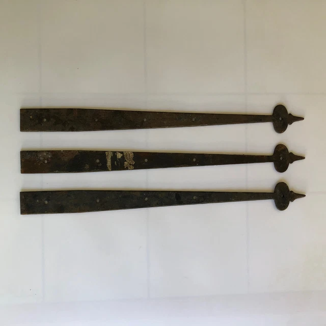 22” Vintage Barn Door Strap Dummy Hinge Lot Of 3 Rusty Iron Metal