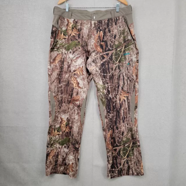 Cabelas OutfitHer Pants Womens XL Brown Camouflage Zonz Woodlands Stretch