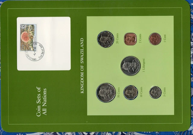 Coin Sets of All Nations Swaziland w/card 1974-1982 UNC 1 cents 1974 10 Cts 1975
