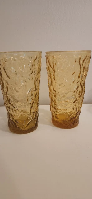 Set of 2 Vintage Anchor Hocking Lido Milano  Amber juice cups  Crinkle Glasses!
