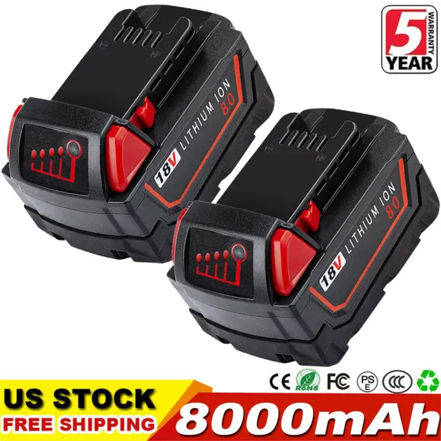 2pack For Milwaukee For M18 Lithium 8.0AH Extended Capacity Battery 48-11-1880
