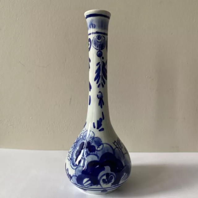 Vintage Delfts Blauw 638 Small Handpainted Floral Blue Vase, Very Good Condition