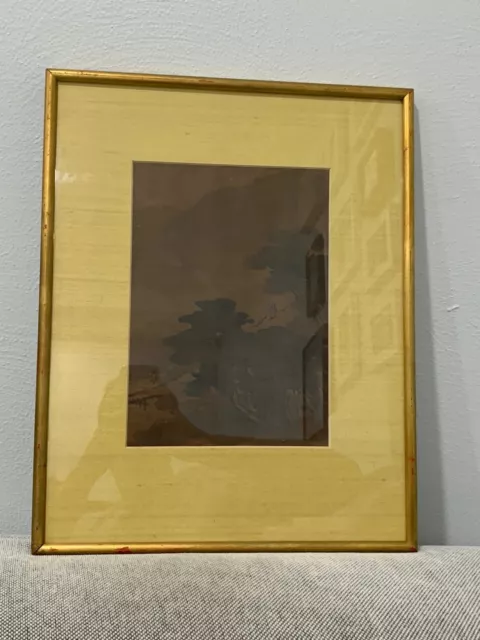 Antique Chinese or Japanese Watercolor Painting Trees Landscape & Figure