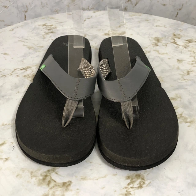 Sanuk Womens Sz 10M Shoes Gray Black Slides Thong Flip Flop Comfort Foam Sandals