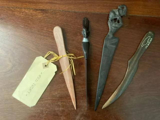 Vintage Collectable Letter Opener x 4 African / Jamaican made from Various Woods