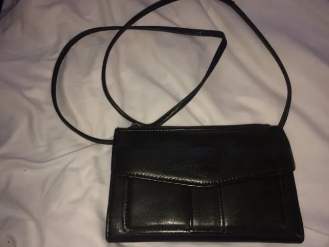 fossil clutch wallet purse shoulder bag black leather