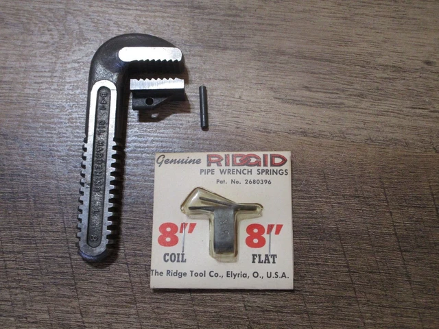NOS Ridgid 8" Pipe Wrench Rebuild Set Hook & Heel Jaw Pin Springs USA