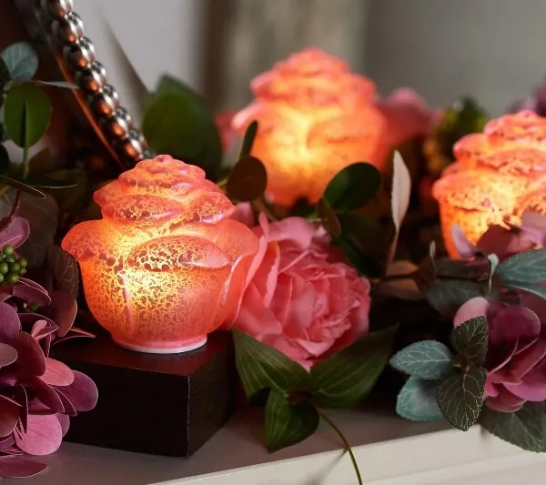 Set of 3 Lit Illuminated Pink Mercury Glass Roses Flower by Valerie Parr Hill