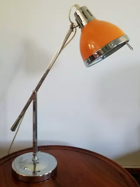 LAMPE VINTAGE  ORANGE CHROME DESIGN ANNEES 70  bureau rotule bras articulé