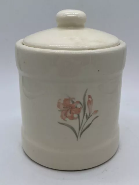 Vintage Retro Style White Ceramic Lidded Kitchen Caddy/Storage Pot with Lilly
