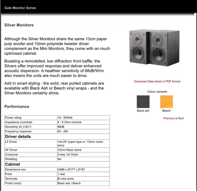GALE SILVER MONITOR Stereo Studio Speakers Black ash British Hi-FI ...