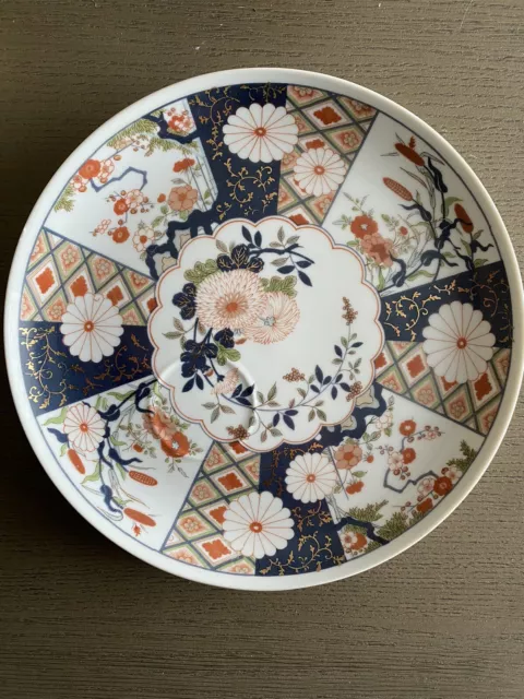 Imari Mikado by JSC 9.25” Plate Floral Blue White Orange Green Gilt