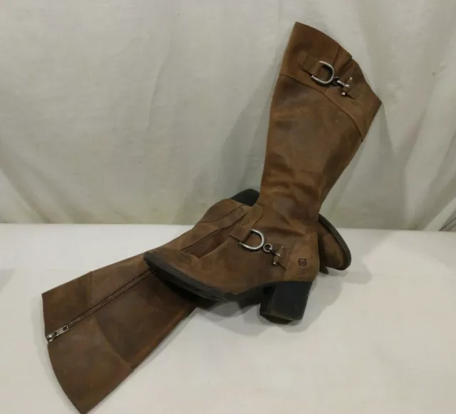 Women's Born  Riding Boots Shoes Size 7.5 M Brown Leather Zip Up