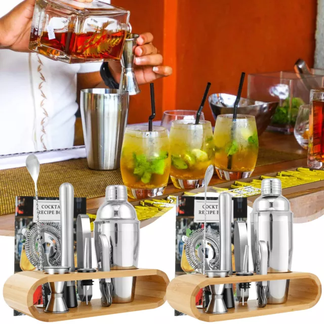 10Pcs Cocktail Shaker Kit 550ml / 750ml Mixology Bartender Kit with Wooden Searh