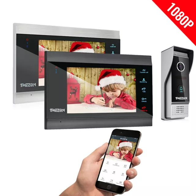 TMEZON HD WirelessVideo Doorbell Security Intercom System 2x7'' Monitor Free APP