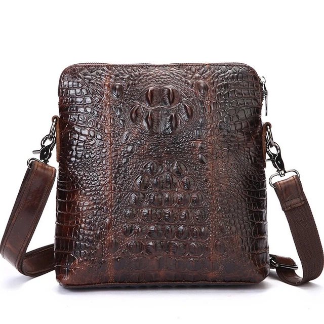 100% Genuine Leather Crocodile Men's Sling Shoulder Messenger Bags Crossbody Bag