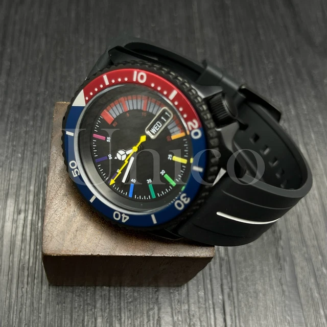 Custom Made Mods Watch SKX Style NH36 Auto Movement BL/Red C Rainbow Hours BK/WT