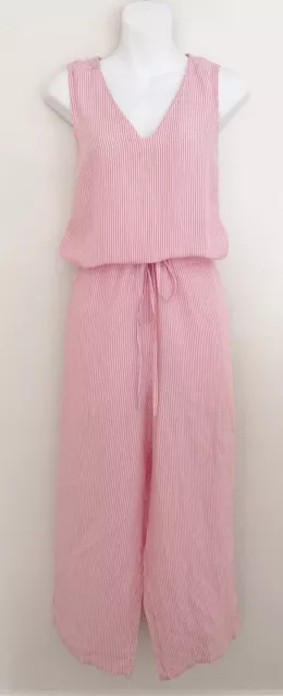 NWT JOULES Linen Blend Angela Jumpsuit Romper 6 Pink Stripe Sleeveless Cropped