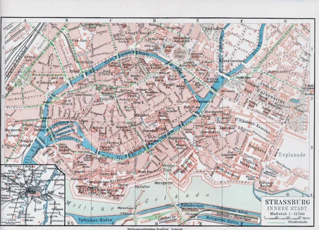 Straßburg Strasbourg 1905 orig. Stadtplan Gestüt Universität Contades Münster