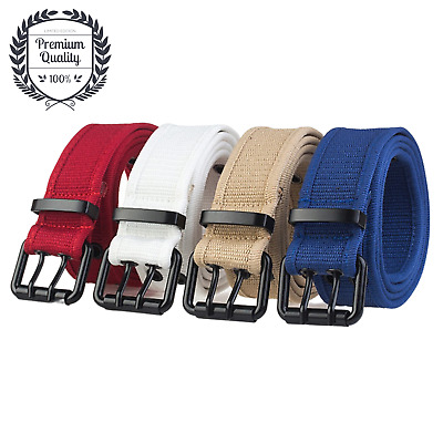 Mens Canvas Belt Military Tactical Waistband Elastic Strap Double Pin Buckle