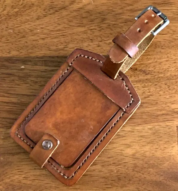 Luggage Tag Handcrafted Genuine 8 oz Cowhide Leather Dyed & Sewn