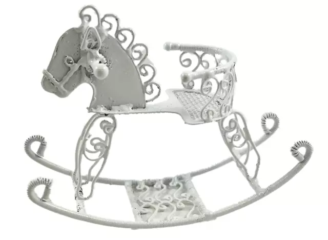 Dollhouse Sit On Rocking Horse Miniature Nursery Toy White Wire Wrought Iron